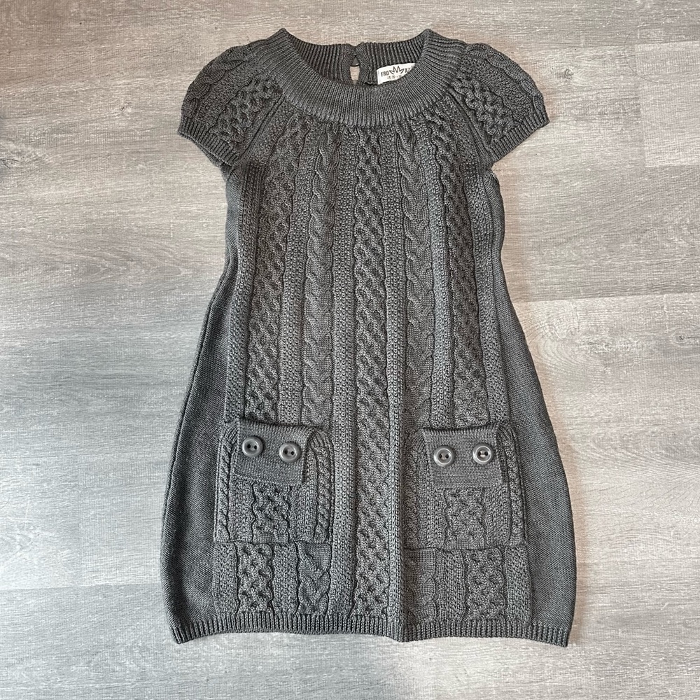 Gray Cable Knit Dress with Pockets Wool Blend